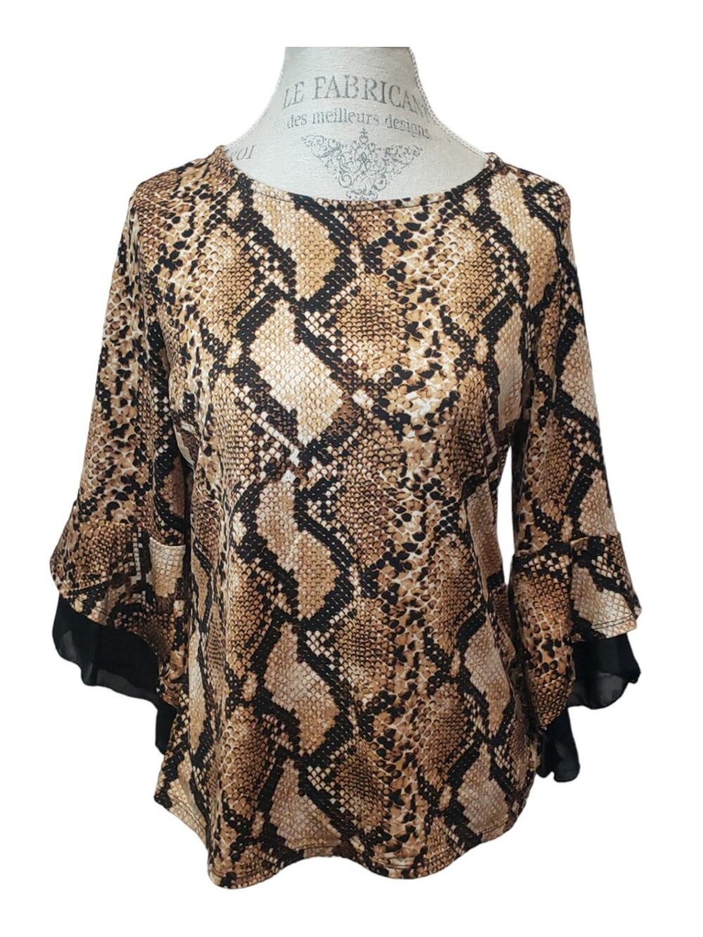 Another Reason Snake Animal Print 3/4 Sleeved Flowy Lace Blouse | Size Medium